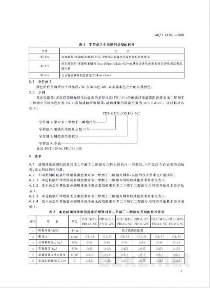 GB/T 24151-2009  塑料 玻璃纤维增强阻燃聚对苯二甲酸丁二醇酯专用料