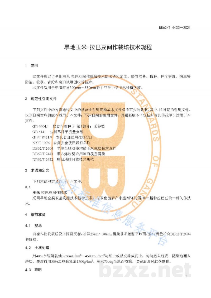 DB62/T 4433-2021旱地玉米-拉巴豆间作栽培技术规程