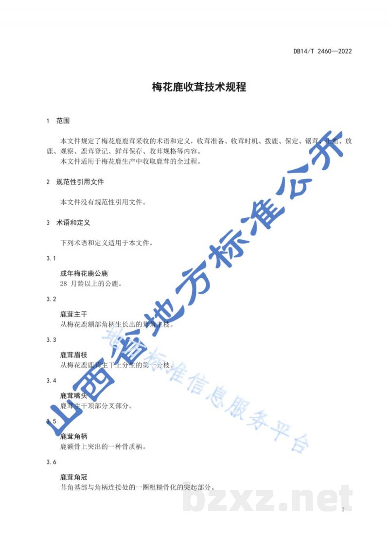 DB14/T 2460-2022梅花鹿收茸技术规程