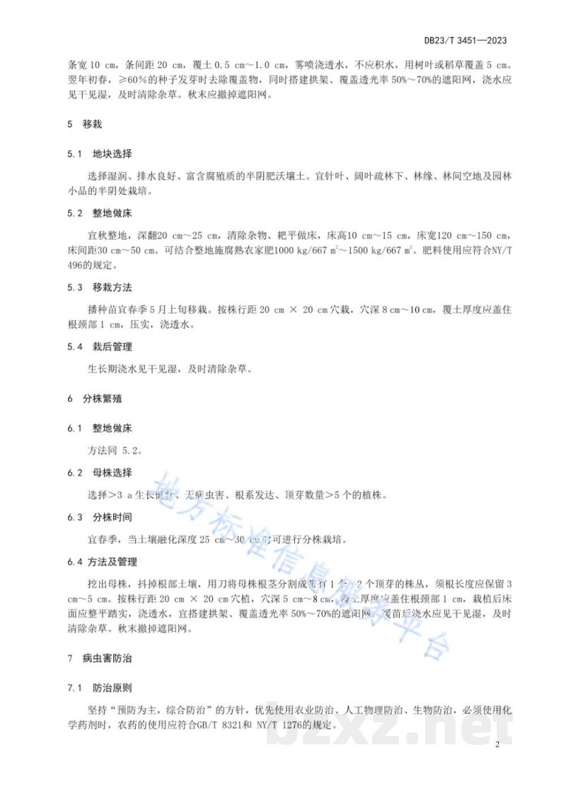 DB23/T 3451-2023绿化用鲜黄连栽培技术规程