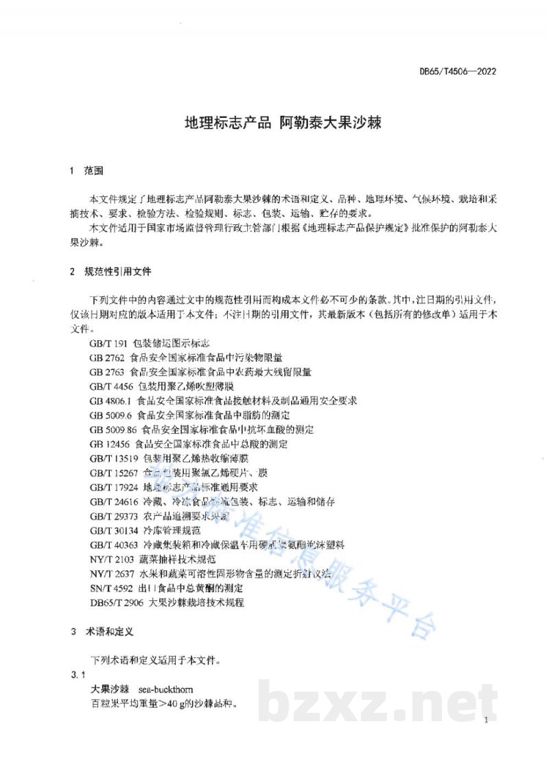DB65/T 4506-2022地理标志产品 阿勒泰大果沙棘
