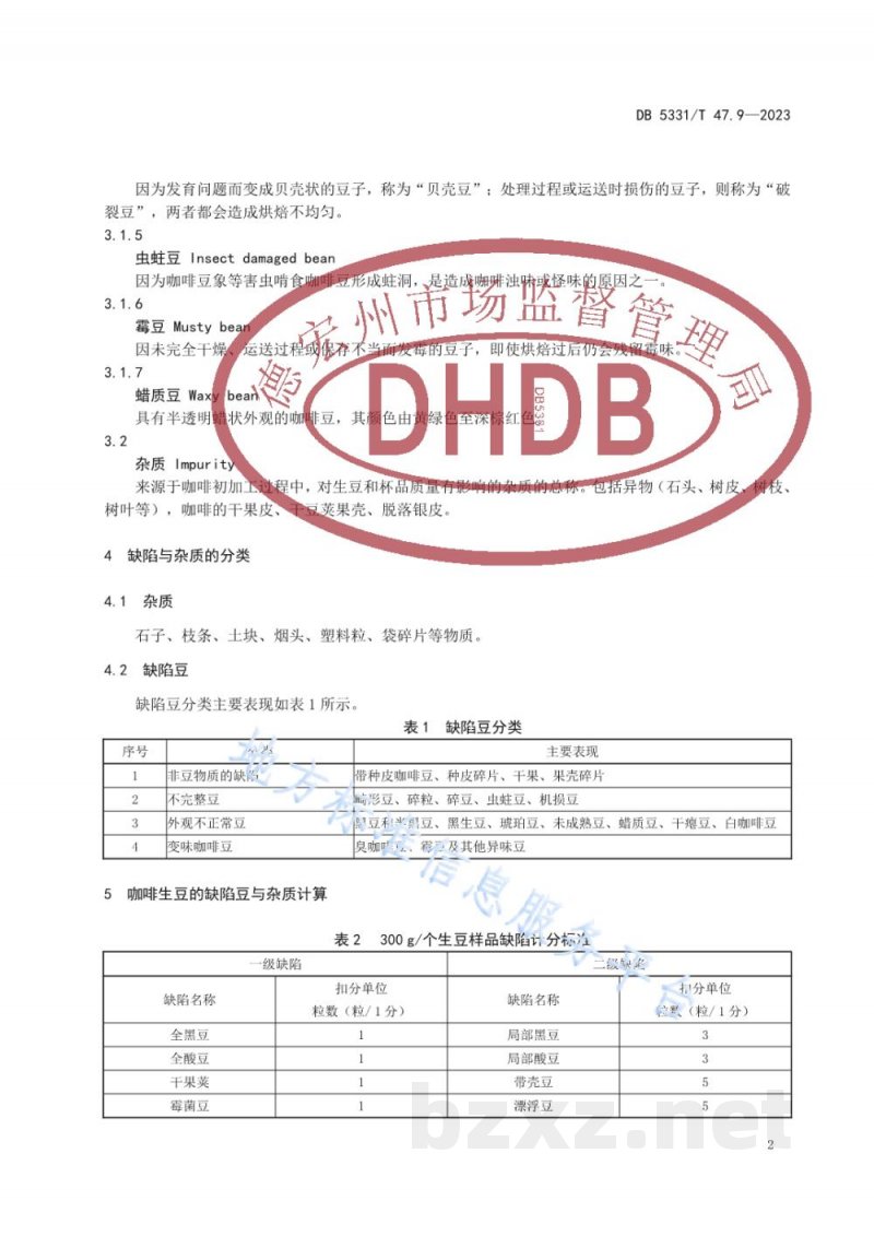 DB5331/T 47.9-2023德宏小粒种咖啡综合技术规程第9部分：缺陷豆和杂质的检验与测定