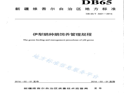 DB65/T 3601-2016伊犁鹅种鹅饲养管理规程