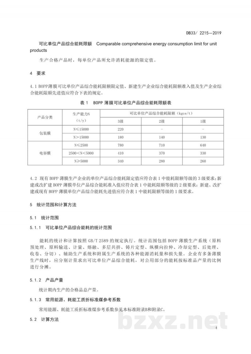 DB33/ 2215-2019双向拉伸聚丙烯（BOPP）薄膜可比单位产品综合能耗限额及计算方法