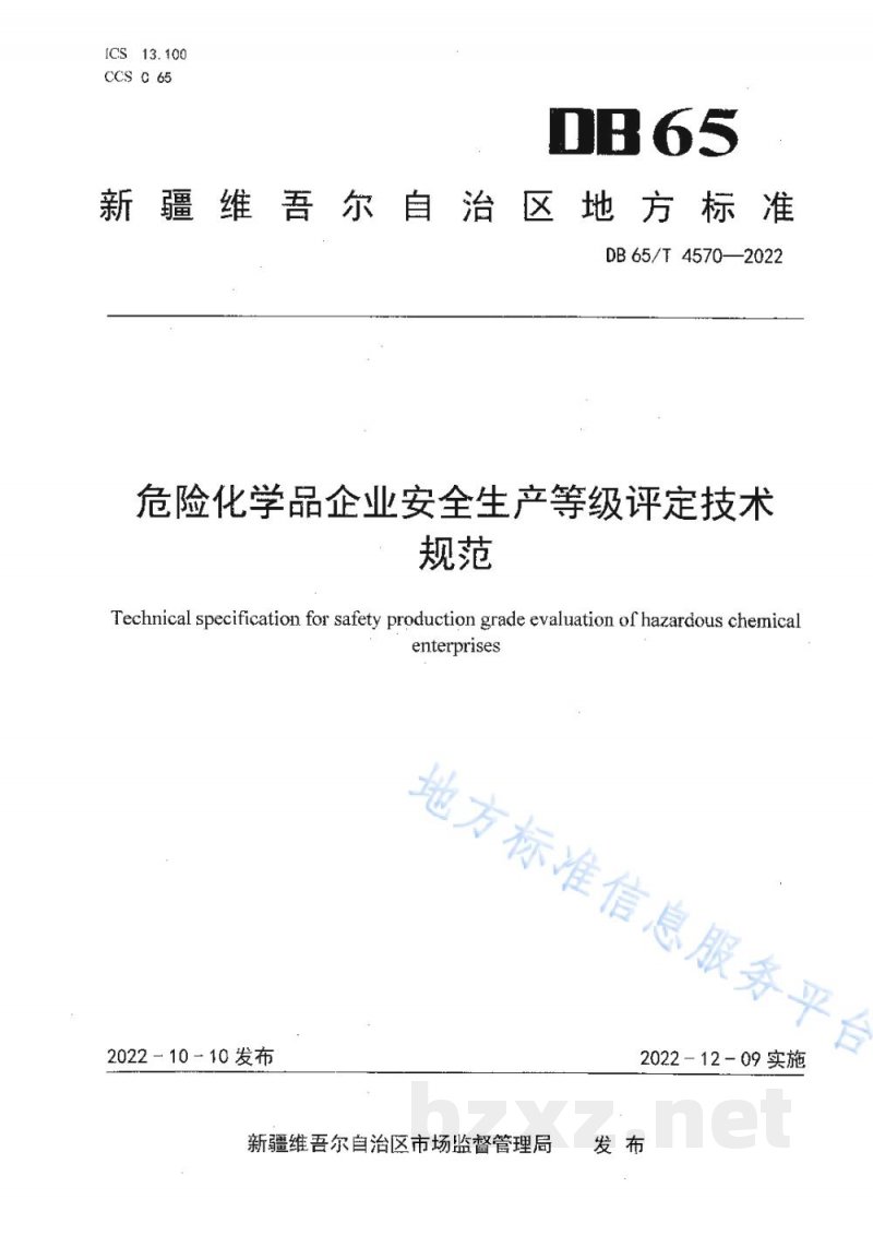 DB65/T 4570-2022危险化学品企业安全生产等级评定技术规范
