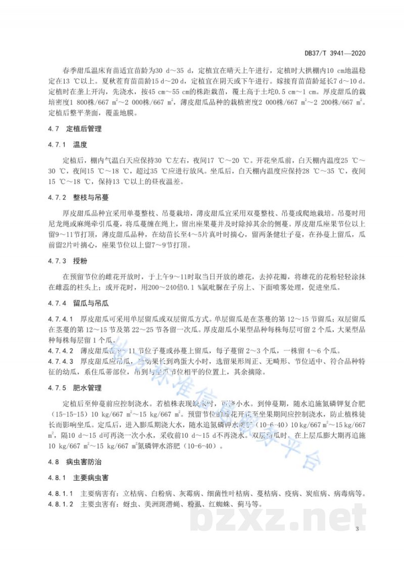 DB37/T 3941-2020大拱棚甜瓜生产技术规程