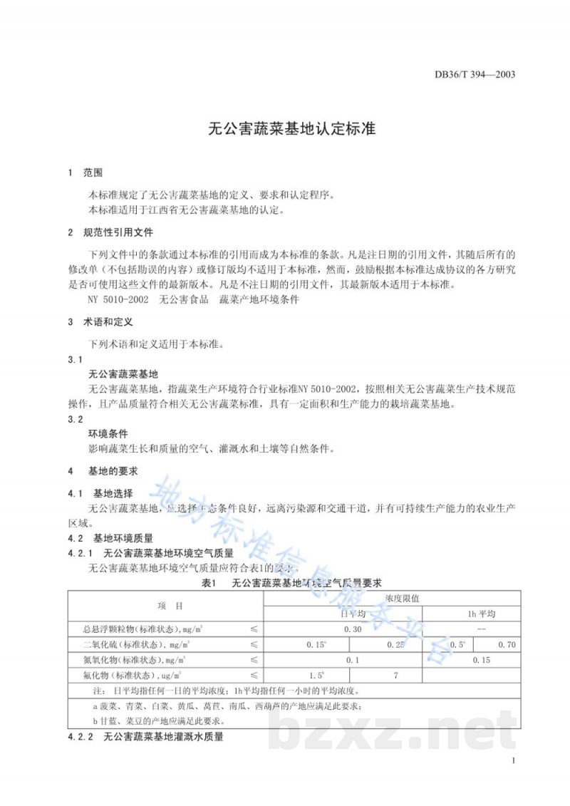 DB36/T 394-2003无公害蔬菜基地认定标准
