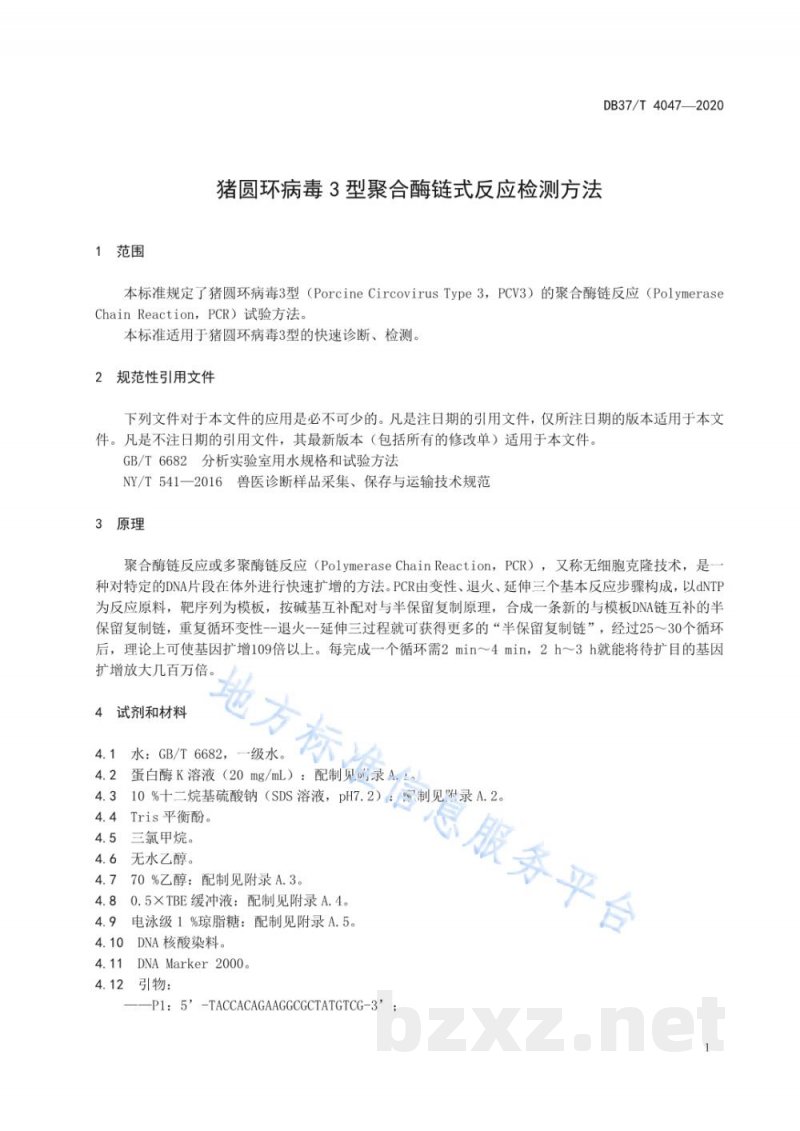 DB37/T 4047-2020猪圆环病毒3型聚合酶链式反应检测方法