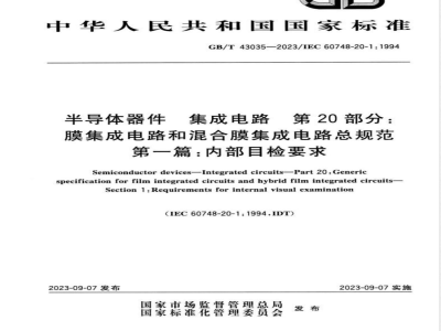 GB/T 43035-2023半导体器件 集成电路 第20部分：膜集成电路和混合膜集成电路总规范 第一篇：内部目检要求 