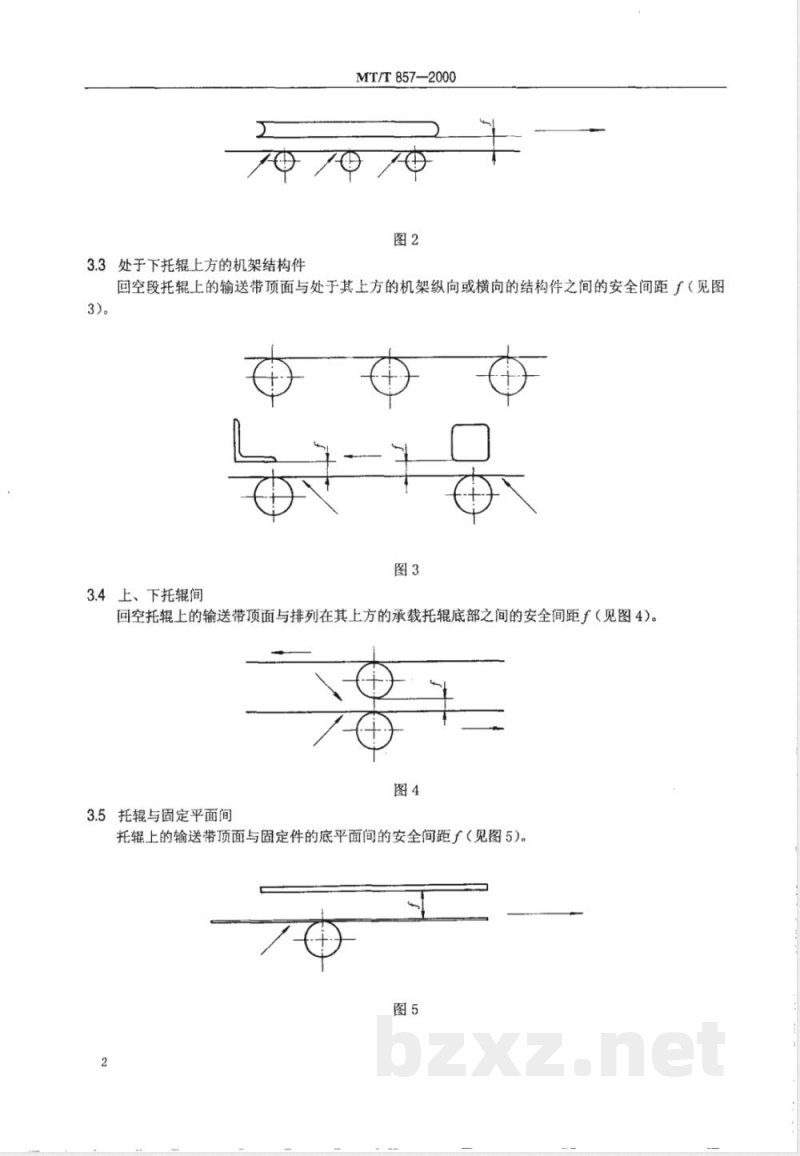 MT/T 857-2000 煤矿用带式输送机托辊组与相邻零、部件的相关尺寸