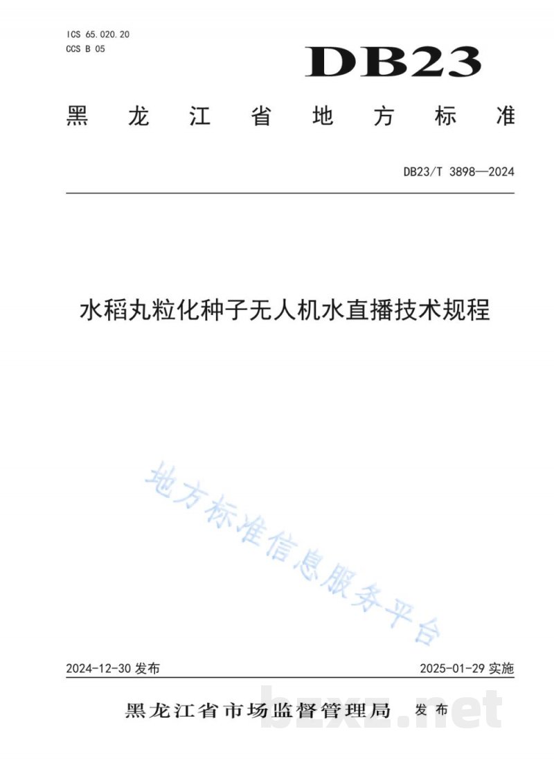 DB23/T 3898-2024水稻丸粒化种子无人机水直播技术规程