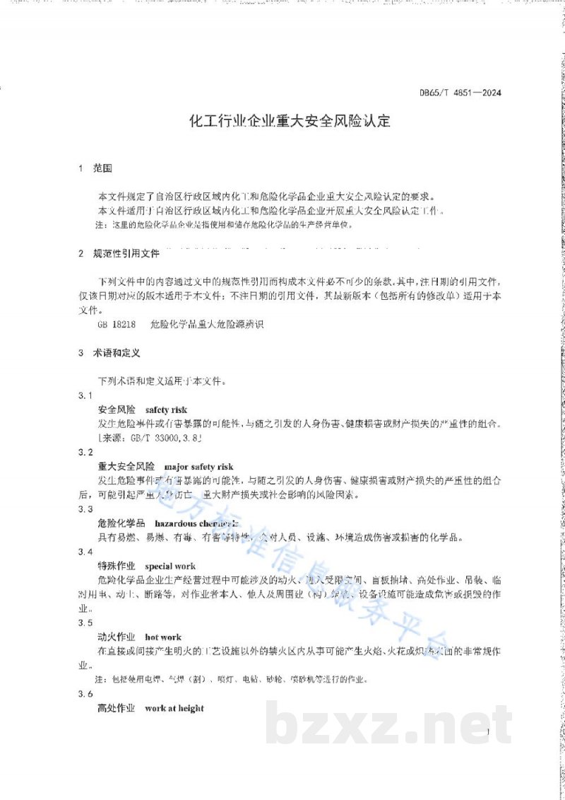 DB65/T 4851-2024化工行业企业重大安全风险认定