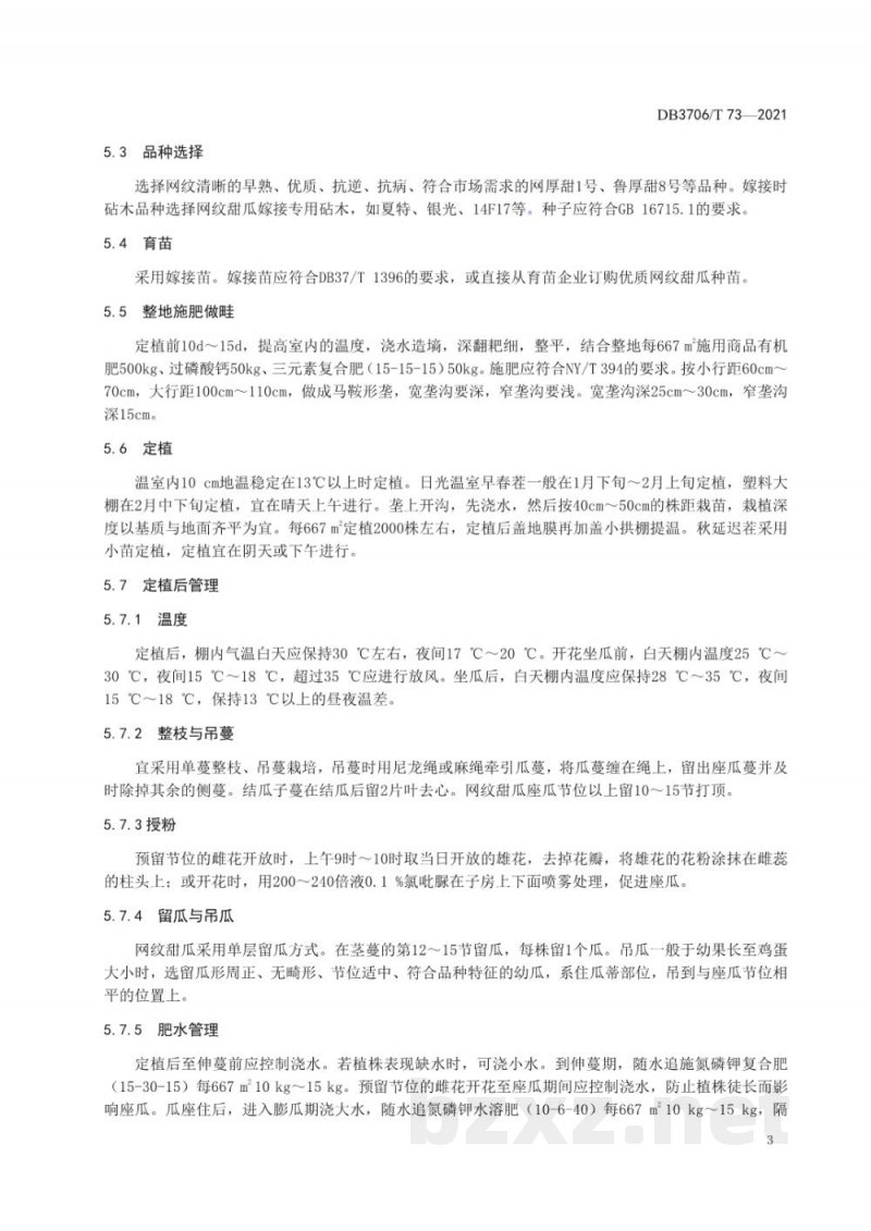DB3706/T 73-2021设施网纹甜瓜生产技术规程