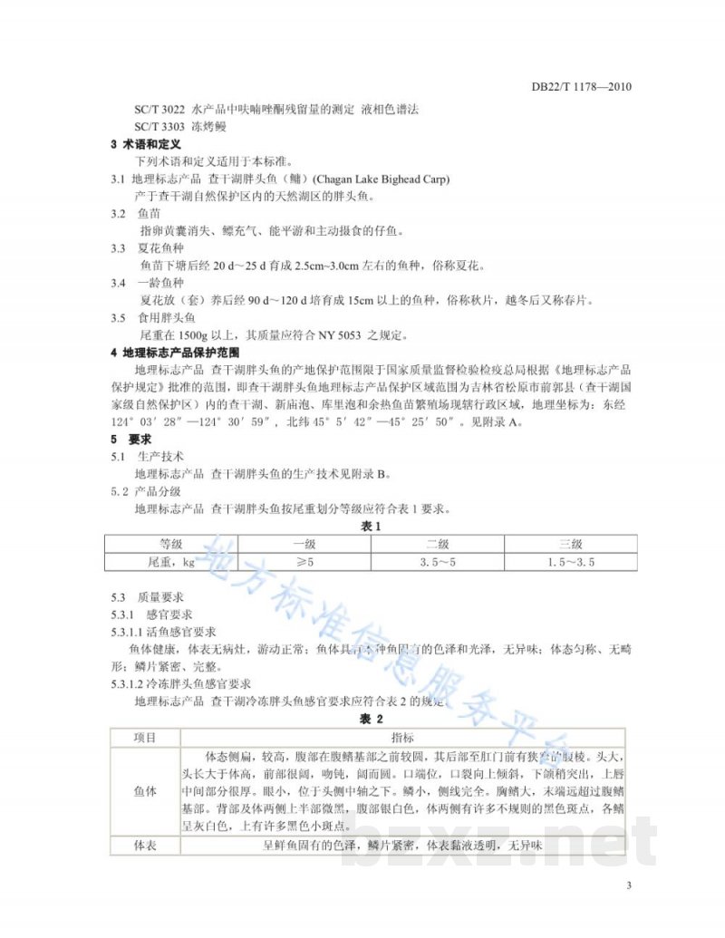 DB22/T 1178-2010地理标志产品 查干湖胖头鱼
