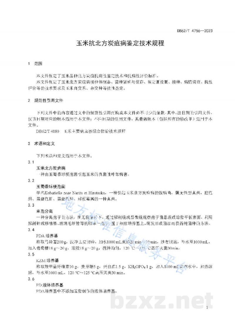 DB62/T 4756-2023玉米抗北方炭疽病鉴定技术规程