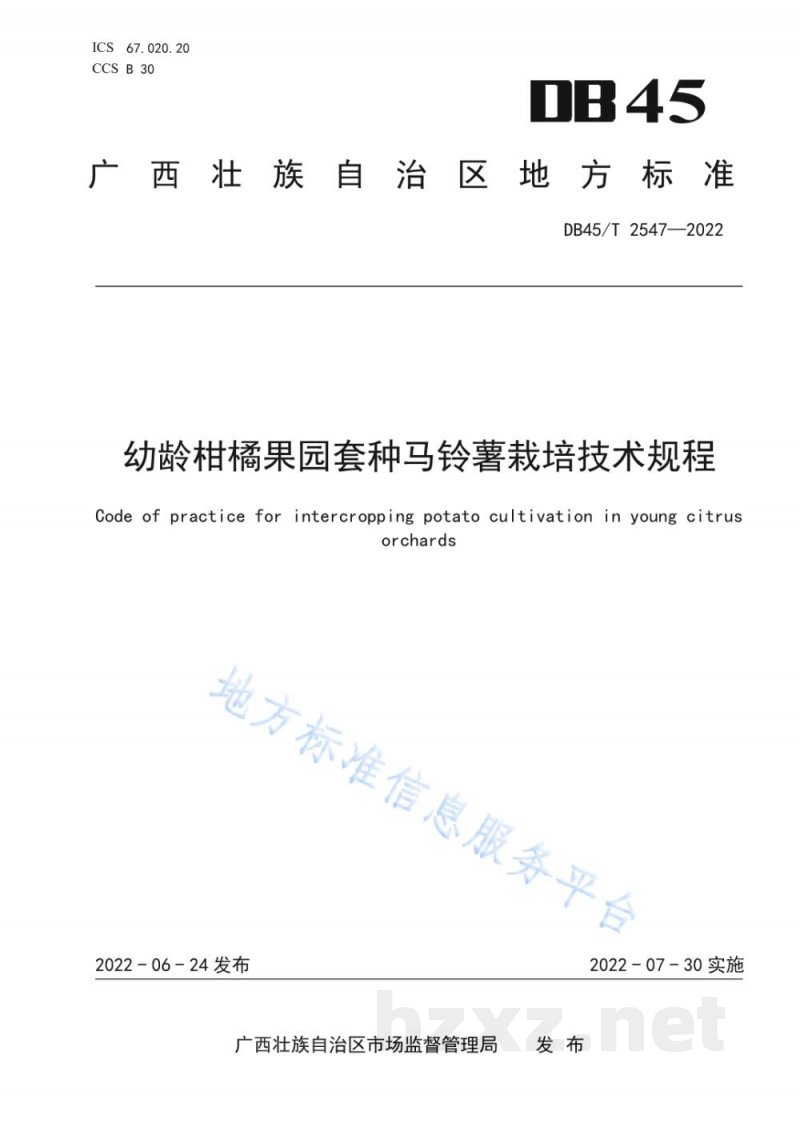 DB45/T 2547-2022幼龄柑橘果园套种马铃薯栽培技术规程