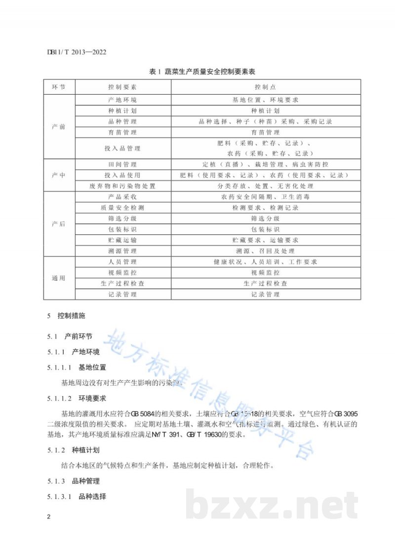 DB11/T 2013-2022蔬菜生产质量安全控制规范