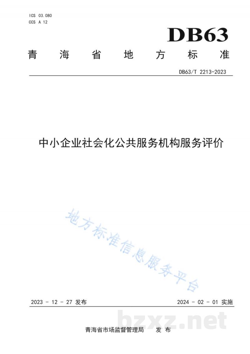 DB63/T 2213-2023中小企业社会化公共服务机构服务评价