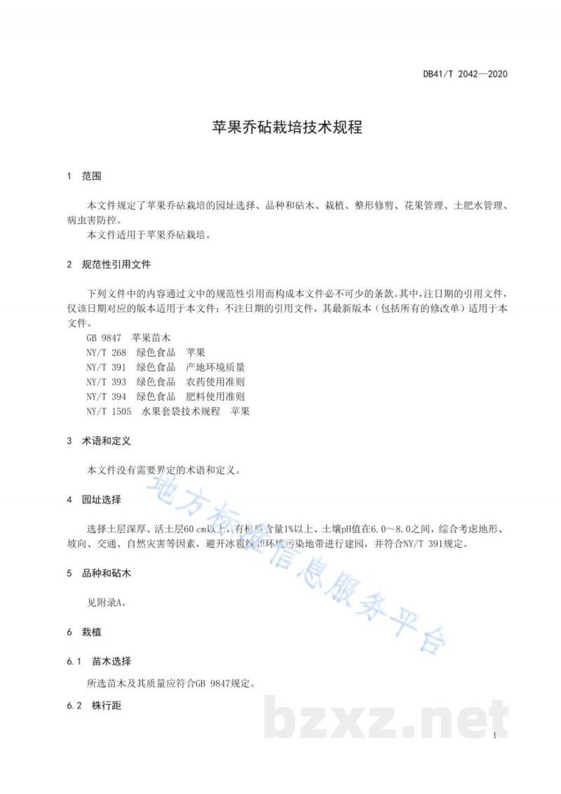 DB41/T 2042-2020苹果乔砧栽培技术规程