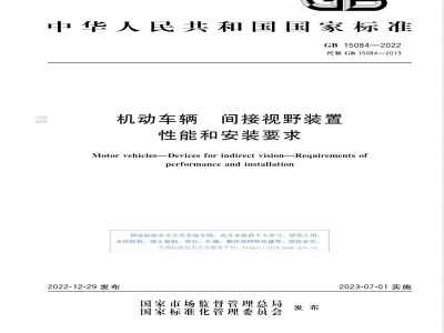 GB 15084-2022机动车辆 间接视野装置 性能和安装要求 