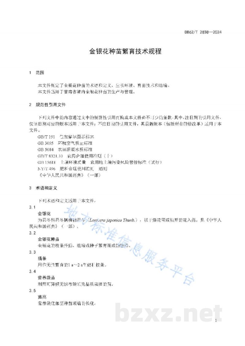 DB62/T 2838-2024金银花种苗繁育技术规程