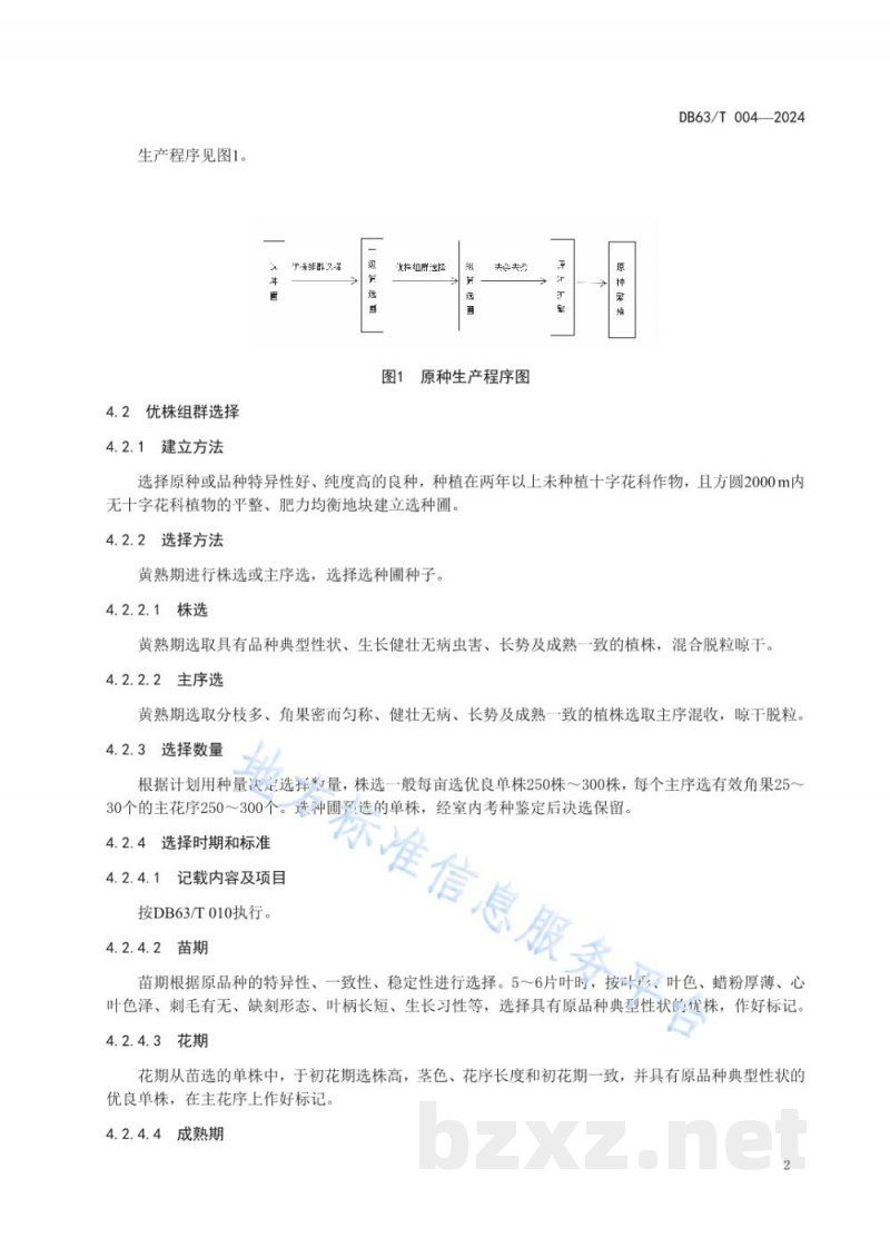 DB63/T 004-2024白菜型油菜原种生产技术操作规程