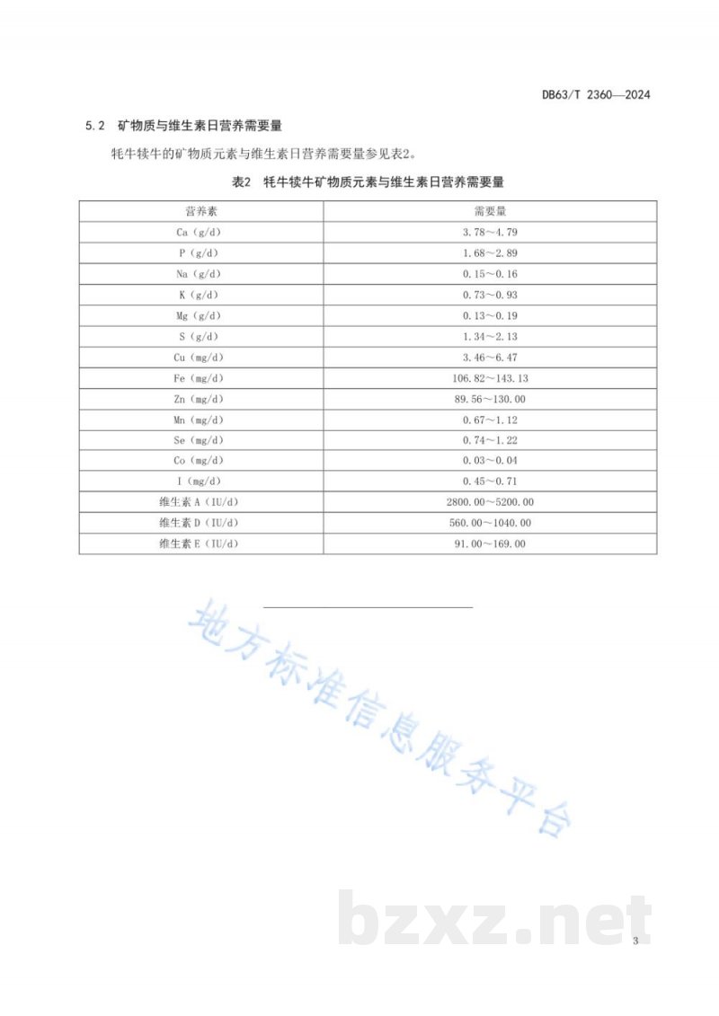 DB63/T 2360-2024牦牛犊牛营养需要量