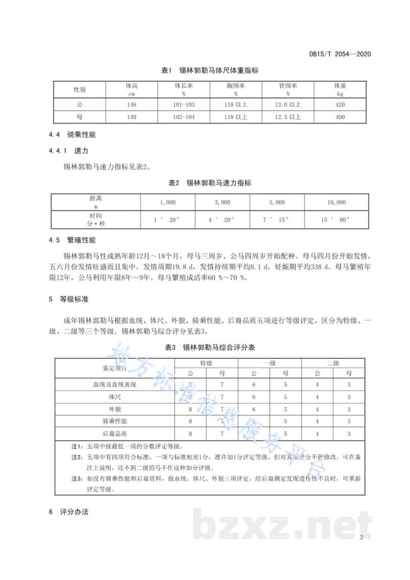 DB15/T 2054-2020锡林郭勒马