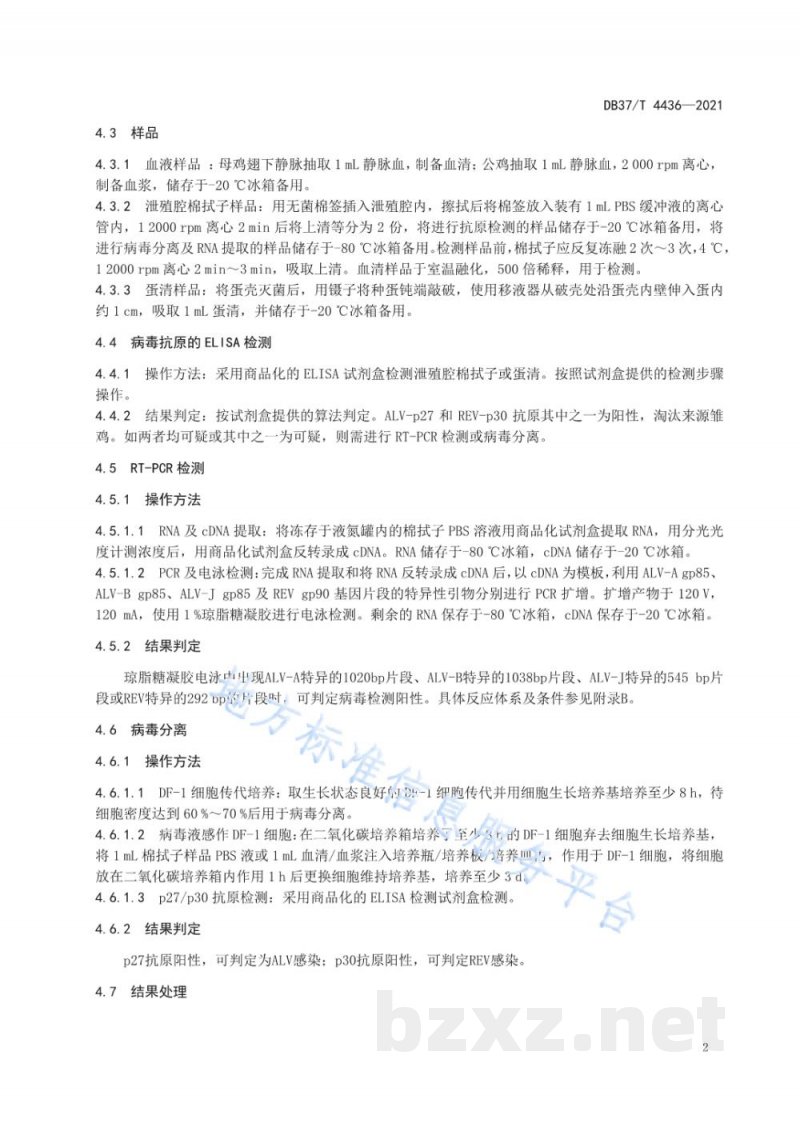 DB37/T 4436-2021禽白血病病毒与禽网状内皮组织增殖病病毒联合净化技术规程