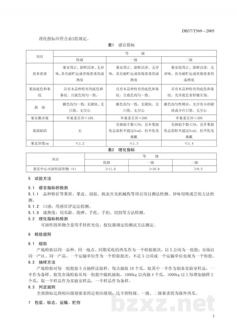 DB37/T 569-2005西瓜质量分级规定
