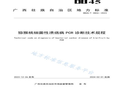 DB45/T 2804-2023猕猴桃细菌性溃疡病PCR诊断技术规程