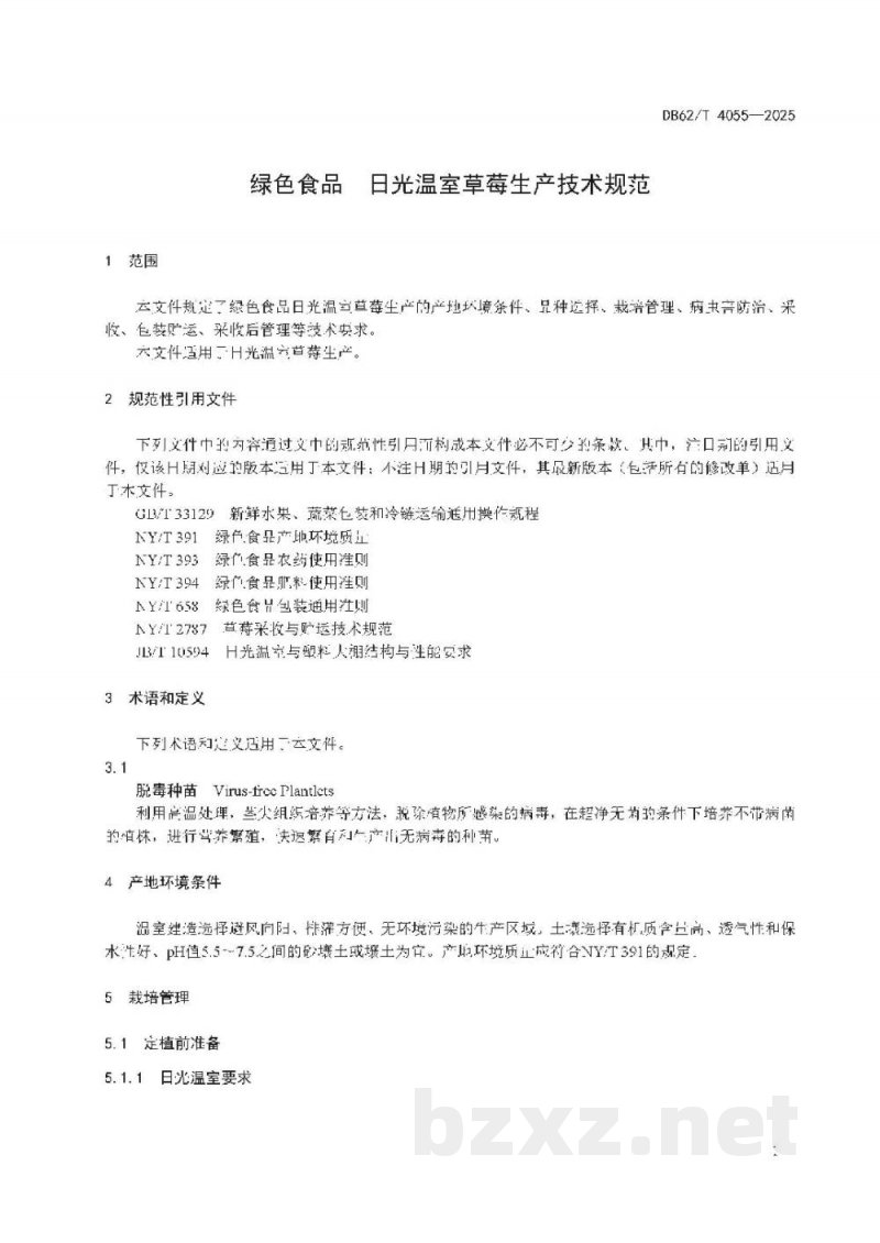 DB62/T 4055-2025绿色食品 日光温室草莓生产技术规范