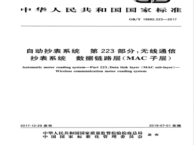 GB/T 19882.223-2017自动抄表系统 第223部分：无线通信抄表系统 数据链路层（MAC子层） 