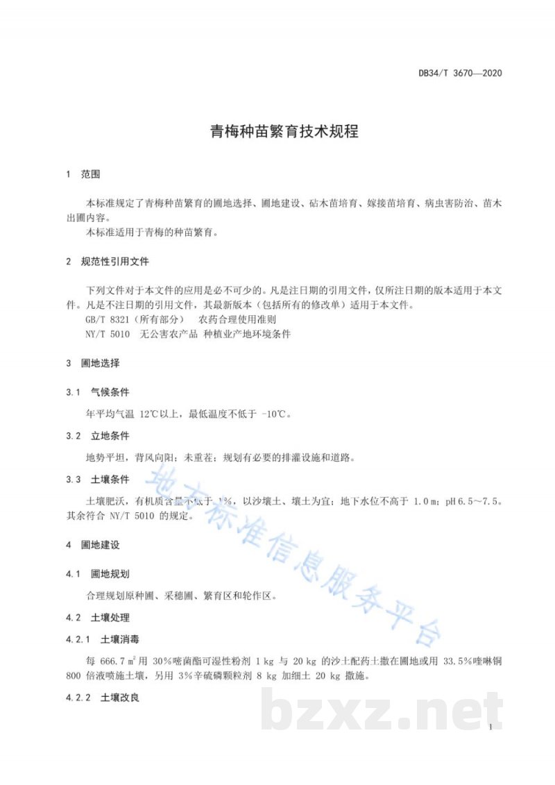 DB34/T 3670-2020青梅种苗繁育技术规程