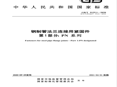 GB/T 9125.1-2020钢制管法兰连接用紧固件 第1部分：PN系列 