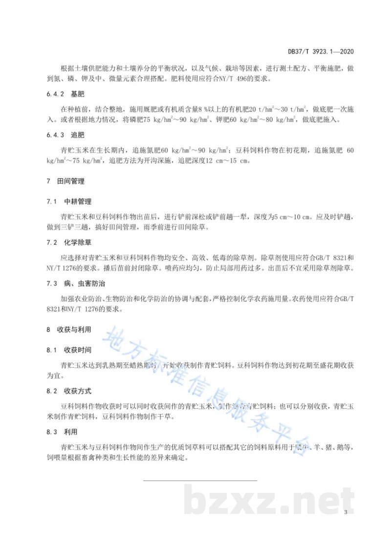 DB37/T 3923.1-2020饲料作物高产栽培与田间收获技术规程 第1部分：青贮玉米与豆科饲料作物间作栽培技术规程