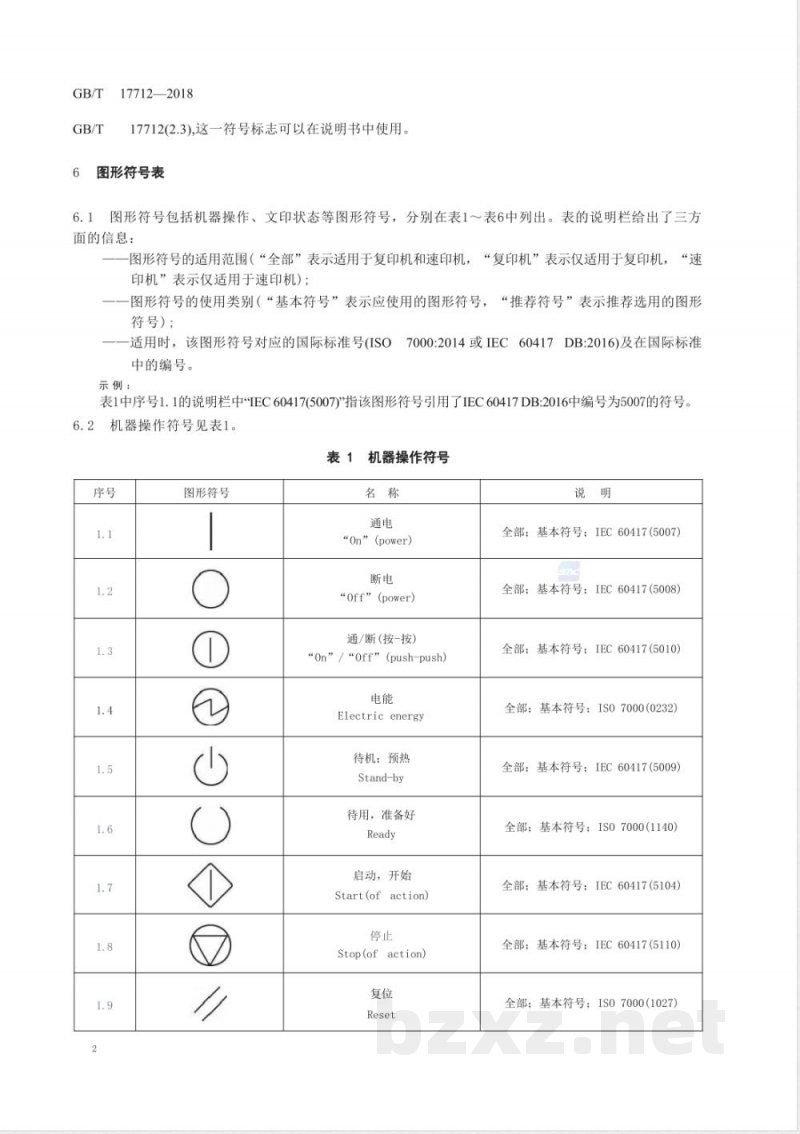 GB/T 17712-2018速印机和复印机 图形符号 