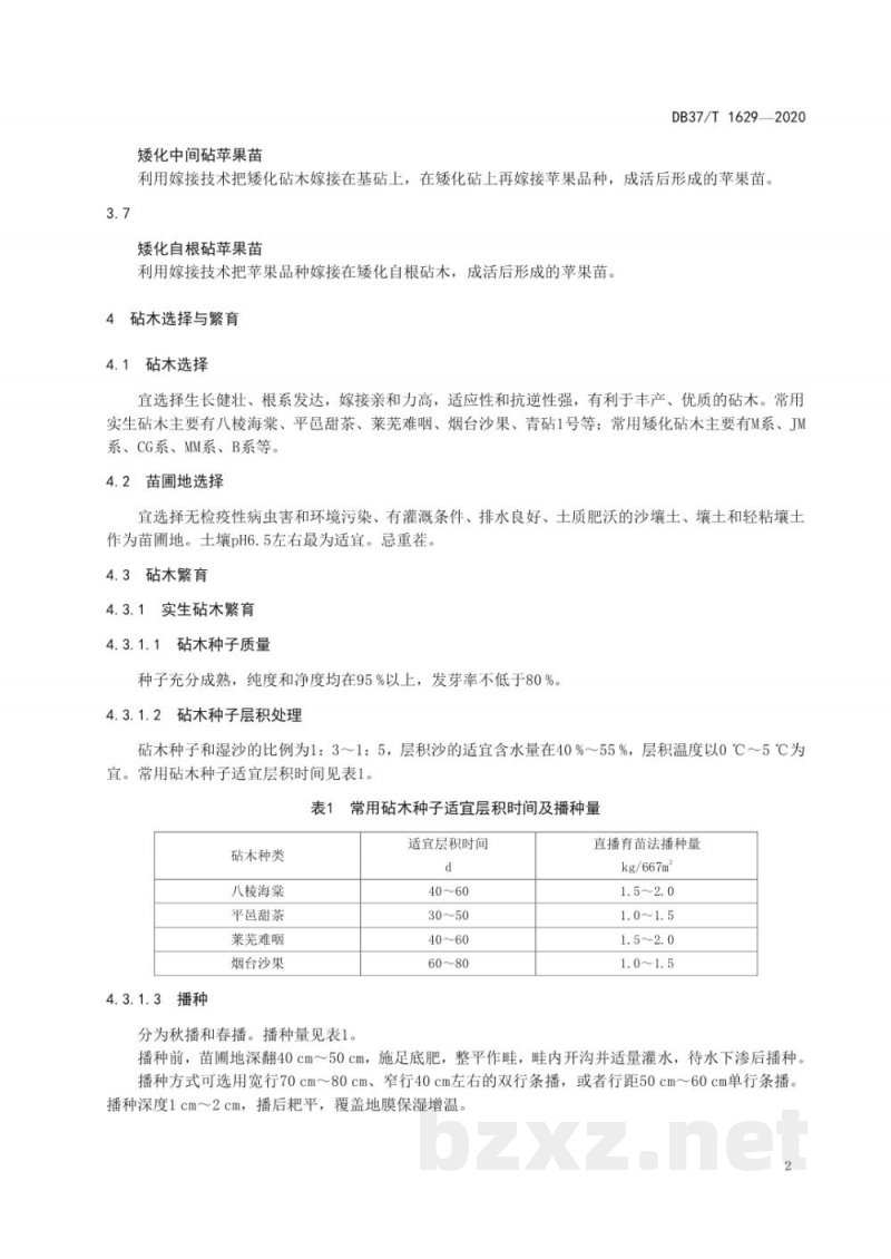 DB37/T 1629-2020苹果苗木繁育技术规范