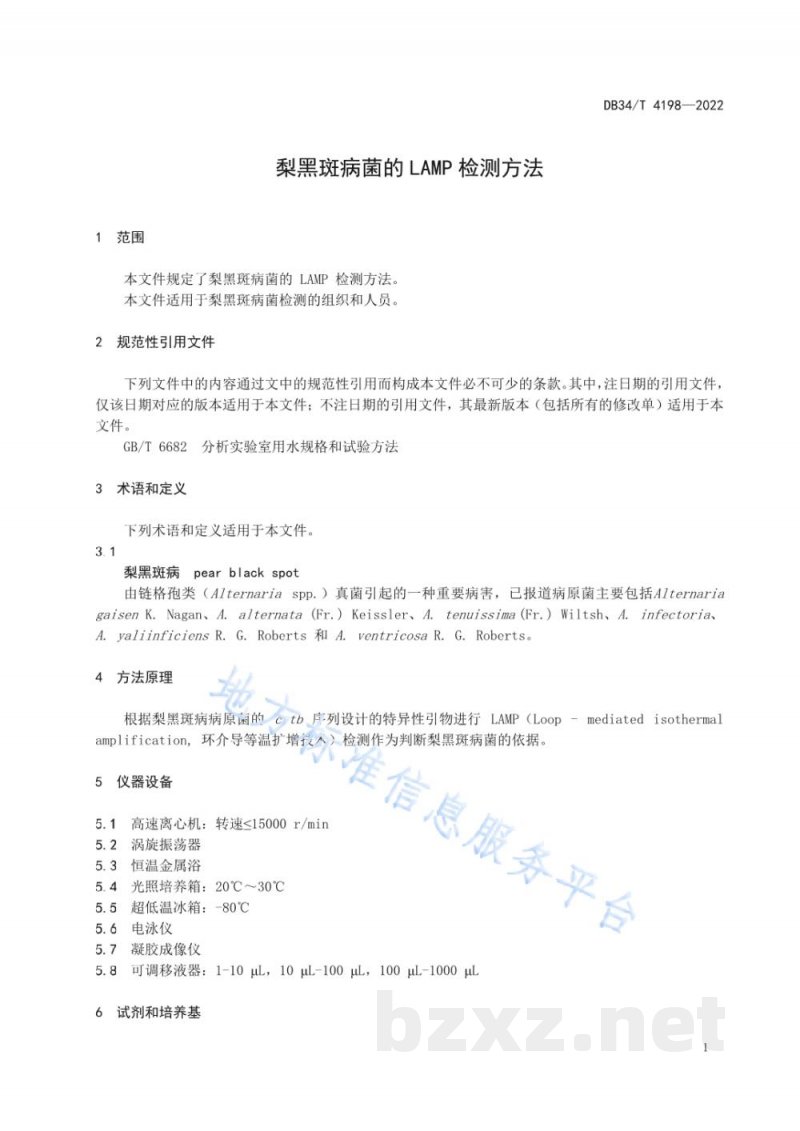DB34/T 4198-2022梨黑斑病菌的LAMP检测方法