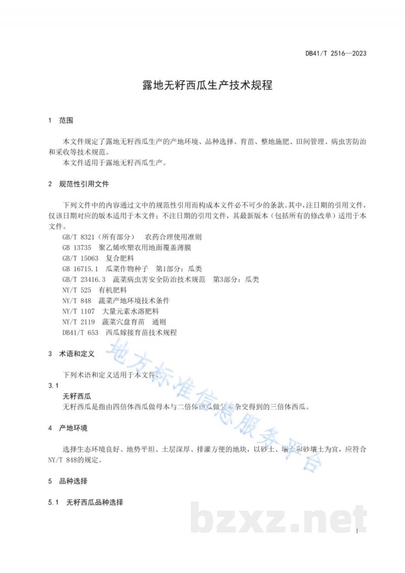DB41/T 2516-2023露地无籽西瓜生产技术规程