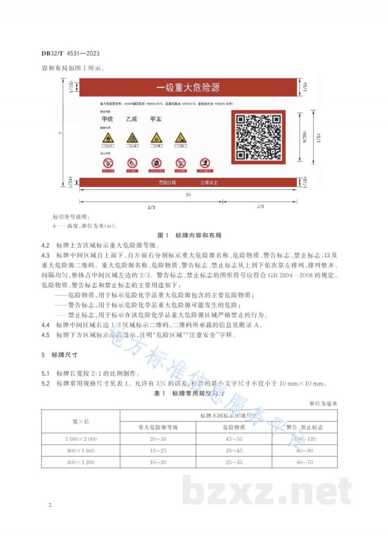 DB32/T 4531-2023危险化学品重大危险源二维码安全管理标志牌规范