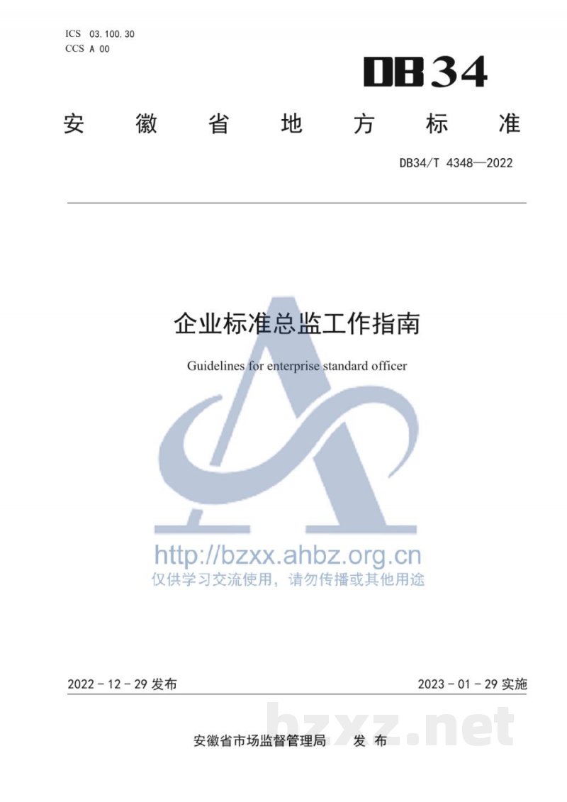 DB34/T 4348-2022企业标准总监工作指南