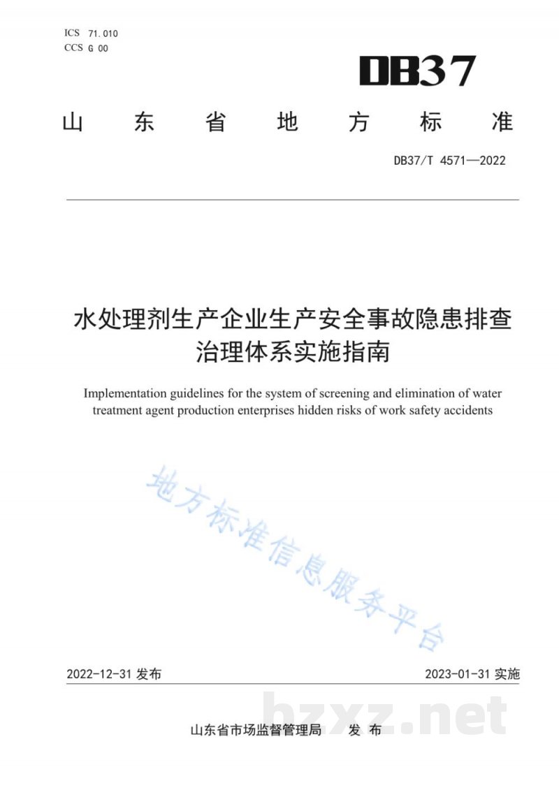 DB37/T 4571-2022水处理剂生产企业生产安全事故隐患排查治理体系实施指南