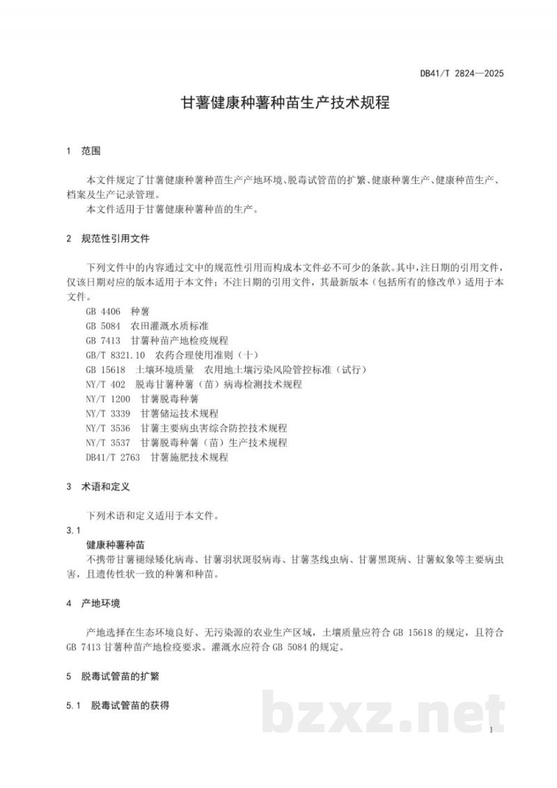 DB41/T 2824-2025甘薯健康种薯种苗生产技术规程