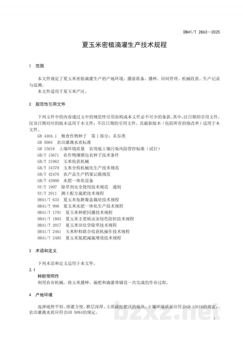 DB41/T 2863-2025夏玉米密植滴灌生产技术规程