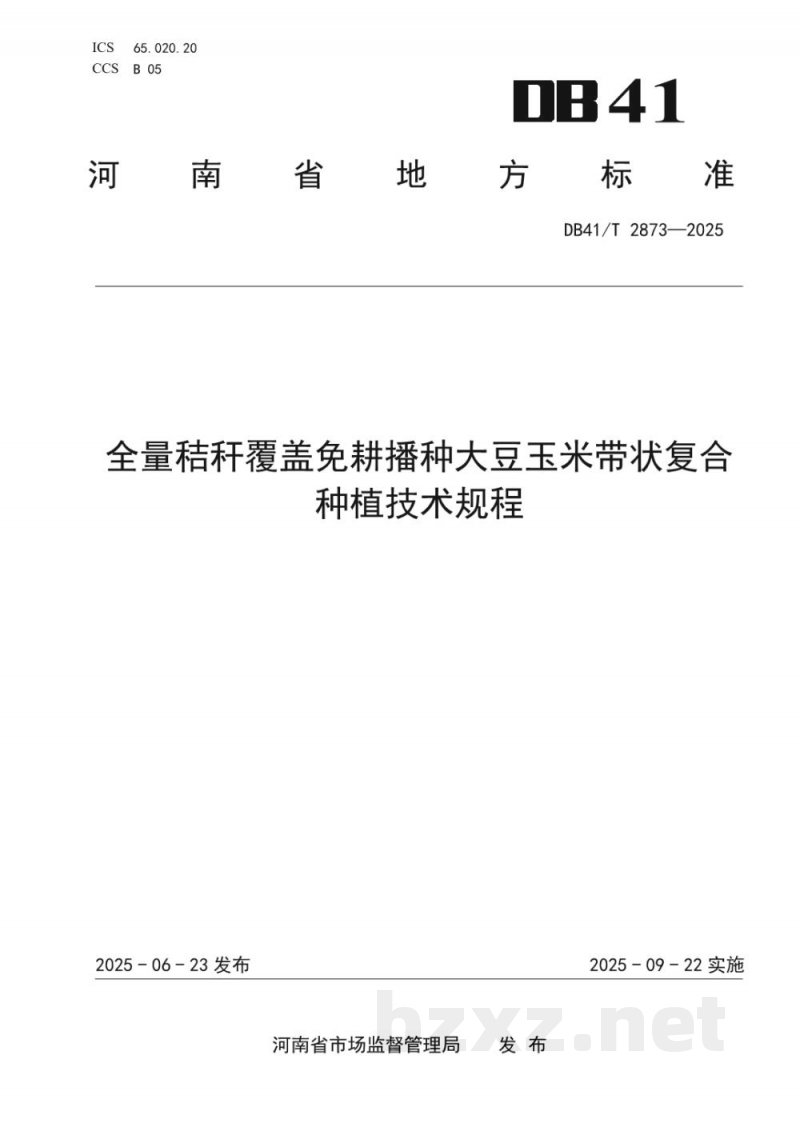 DB41/T 2873-2025全量秸秆覆盖免耕播种大豆玉米带状复合种植技术规程