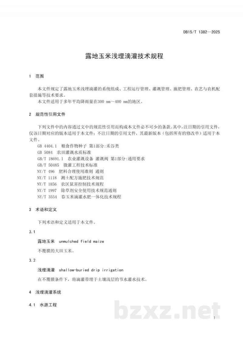 DB15/T 1382-2025露地玉米浅埋滴灌技术规程