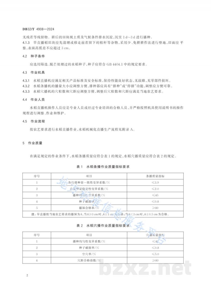 DB32/T 4908-2024水稻机械化直播作业质量评价技术规范