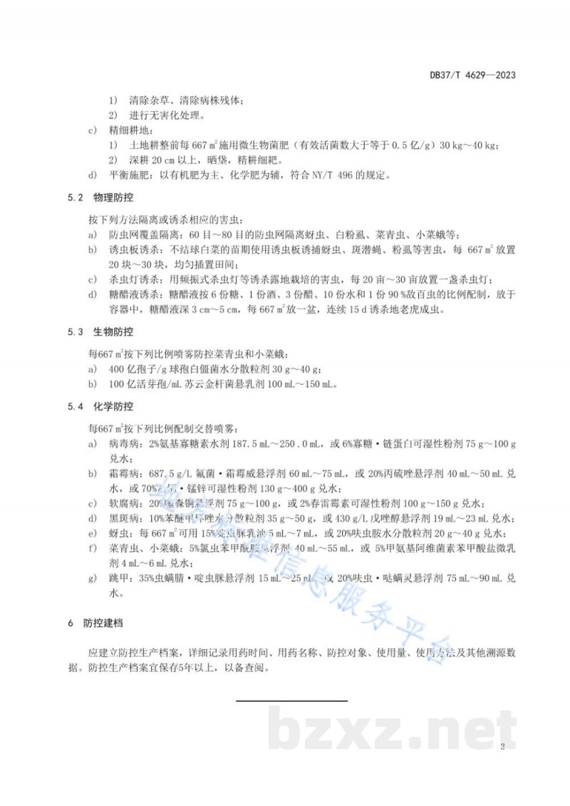 DB37/T 4629-2023不结球白菜主要病虫害绿色防控技术要求