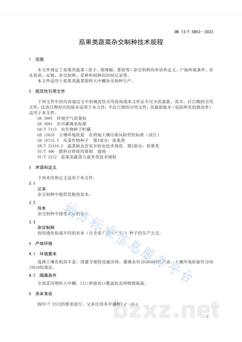 DB13/T 5853-2023茄果类蔬菜杂交制种技术规程